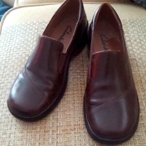 Clark leather slip on shoes